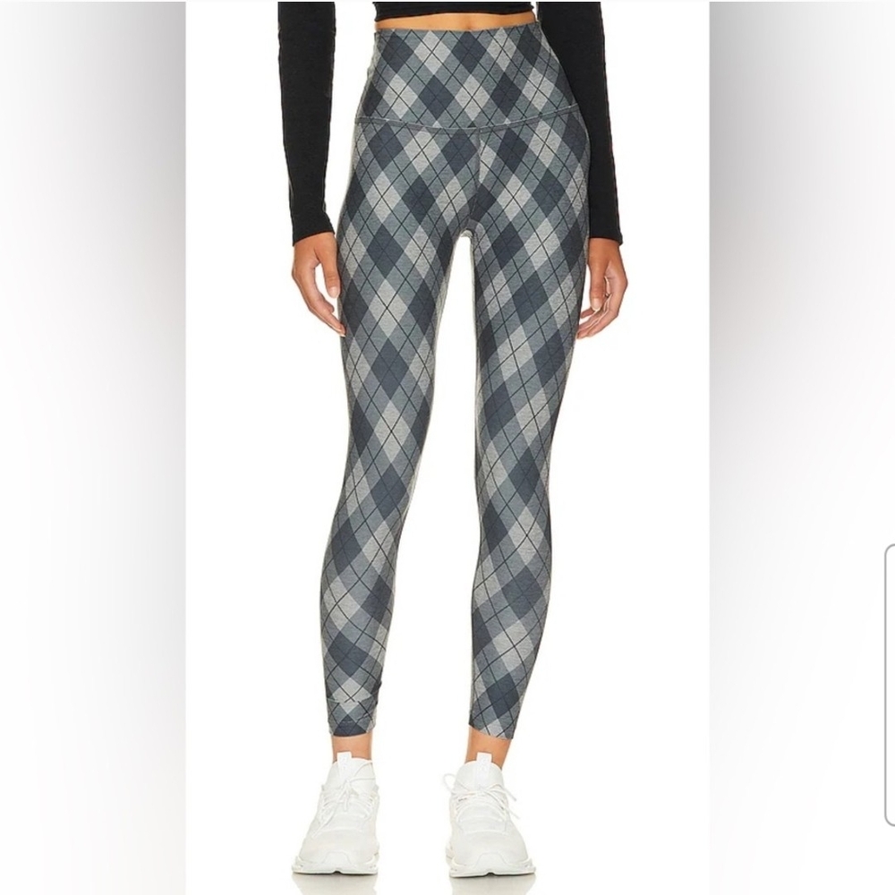Beyond Yoga SoftMark Midi Legging in Gray Beyond Argyle NWOT